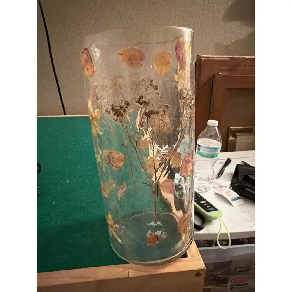 9” Glass Dried Flower Inlay Vase